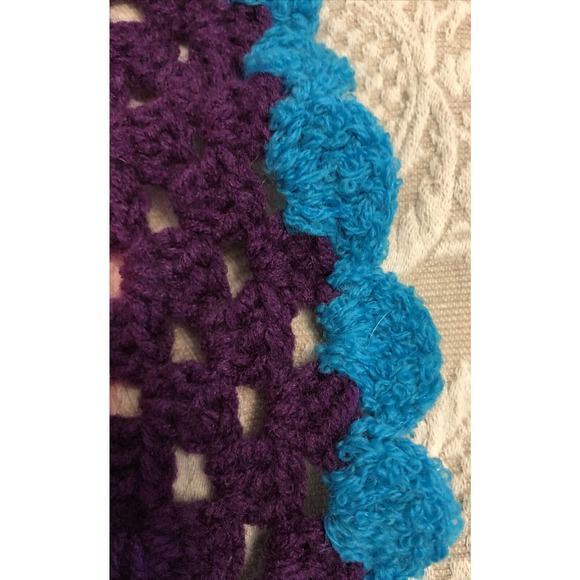 Afghan Handmade Multicolored Lap Throw Blanket Border Edge 35x37 - Picture 4 of 7